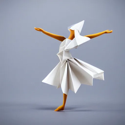 Image similar to origami dancer in white paper, 3 d render, ultra - detailed, on white background, studio shot