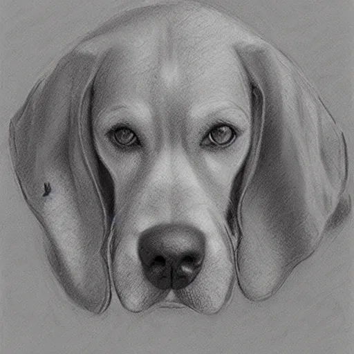 Prompt: beagle face only, pencil drawing, pastel, by marc simonetti