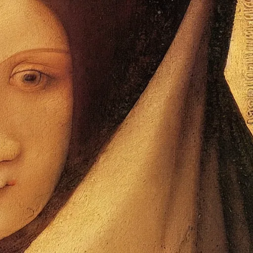 Prompt: a close up of a painting of a woman, a painting by leonardo da vinci, featured on deviantart, mannerism, da vinci, art, detailed painting