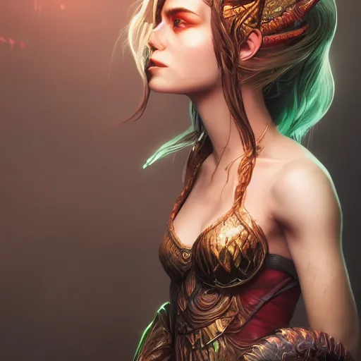 Prompt: A stunning comic book style portrait painting of a dragon goddess, d&d, fisheye lens, unreal 5, DAZ, hyperrealistic, octane render, cosplay, RPG portrait, dynamic lighting,
