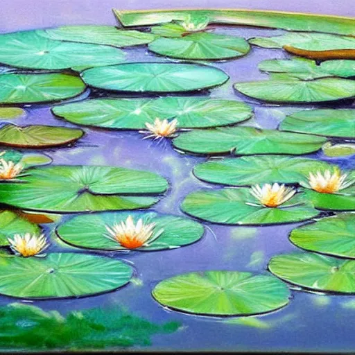 Prompt: A beautiful painting of a waterlily pond, resin art