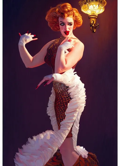 Prompt: jordan peterson in drag doing a cabaret show! intricate, elegant, highly detailed, digital painting, artstation, concept art, smooth, sharp focus, illustration, art by artgerm and greg rutkowski and alphonse mucha