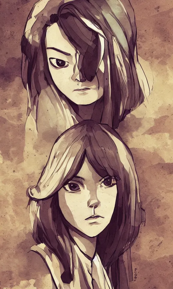 Image similar to Emma Stone in konoha village. In the art style of alexandre chaudret