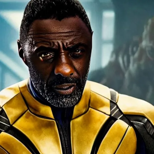 Image similar to film still of Idris Elba as Wolverine in new X-Men film, photorealistic 8k