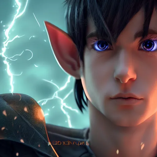 Prompt: elf boy render as a very beautiful 3d anime boy, hazel eyes, full round face, short smile, cinematic lightning, medium shot, mid-shot, highly detailed, trending on Artstation, Unreal Engine 4k, cinematic wallpaper