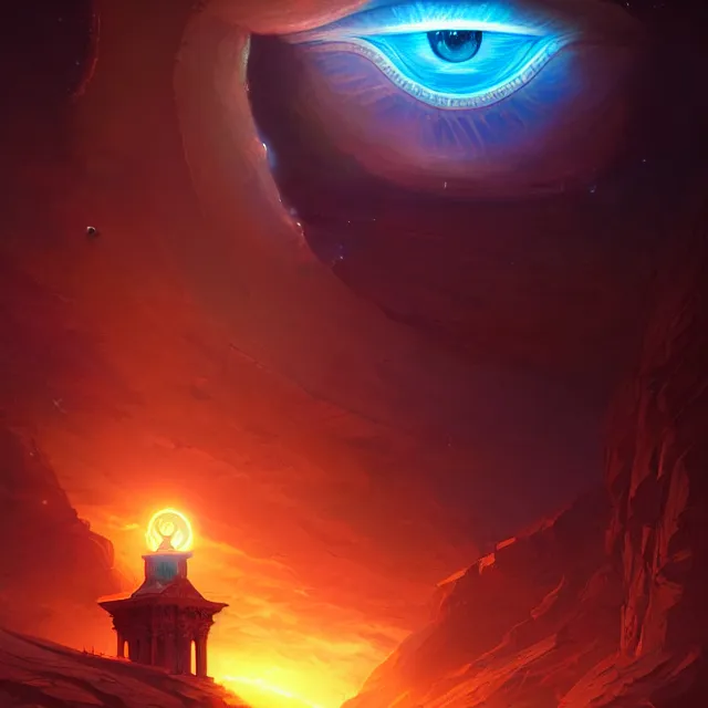 Image similar to the eye of horus, atmospheric lighting, intricate, volumetric lighting, beautiful, sharp focus, ultra detailed, in the art style of marc simonetti, bowater charlie and brom gerald, astrophotography