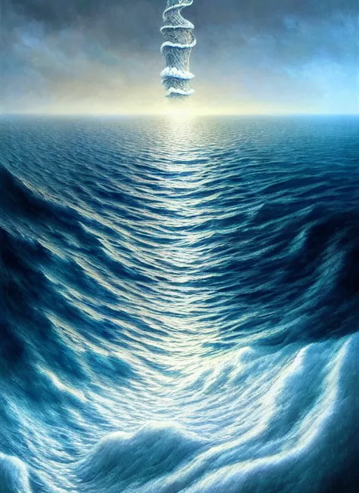 Image similar to A hyper-detailed 3d render like a Oil painting of the Ocean’s dream of The Upward Spiral, surrealism!!!!! surreal concept art, lifelike, photorealistic, digital painting, aesthetic, smooth, sharp focus, Artstation HD, by Greg Rutkowski, Chris Tulloch McCabe, Valentina Remenar and Asher Duran,