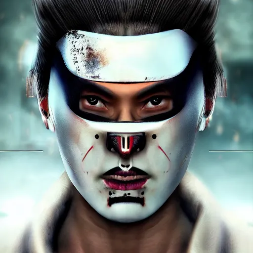 Prompt: ultrarealistic portrait photography android samurai 47 ronin cyberpunk white background