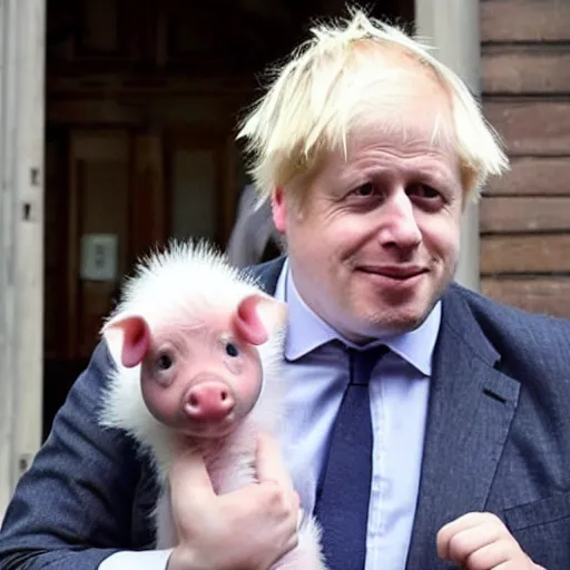 Image similar to boris johnson dressed as a greased piglet