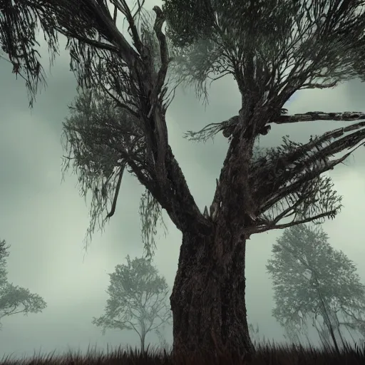 Prompt: Burnt forest of skeleton trees underneath a raging thunderstorm. 4K. Unreal engine. HD. Highly detailed.