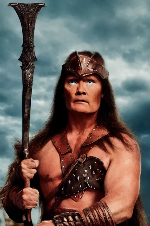 Image similar to conan o'brien as conan the barbarian, movie poster