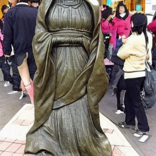 Prompt: japanese woman suddenly turned into a statue!!!!!