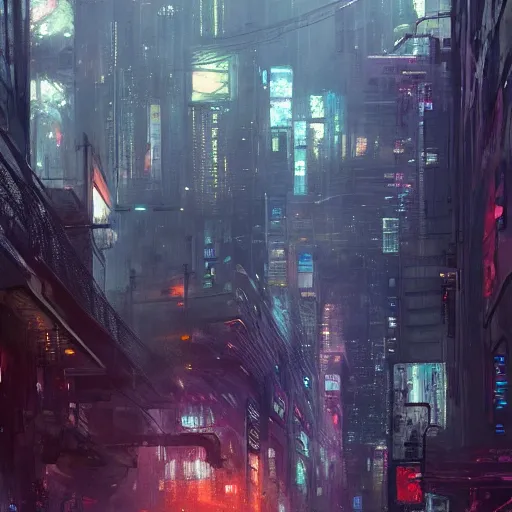 Image similar to wanderer in a cyberpunk megacity, dramatic lighting, detailed background, gorgeous view, realistic, high detail, depth of field, lightrays, atmospheric, digital art, painted by greg rutkowski, painted by jeremy mann, painted by alphonse mucha, trending on artstation