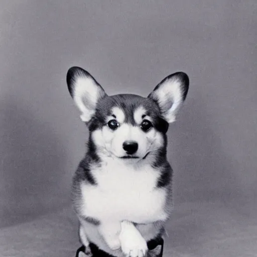 Prompt: vintage photograph of a corgi cosmonaut hero puppy, very cute and very brave