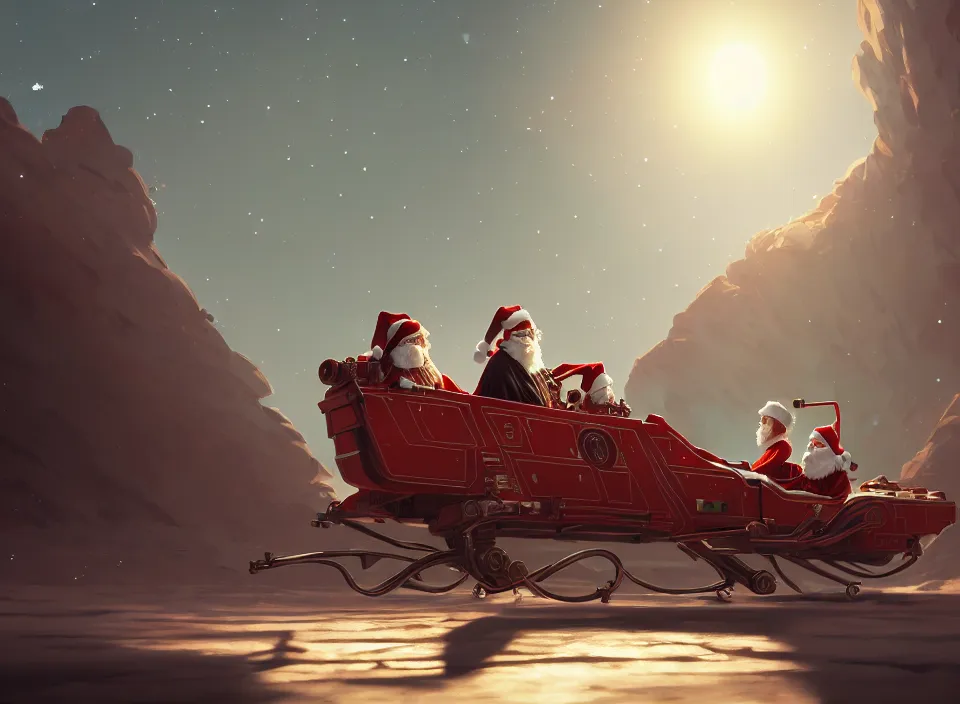 Image similar to extremely detailed concept art of a star wars santa sleigh by makoto shinkai and lois van baarle, ilya kuvshinov, rossdraws, global illumination, octane render, digital art, trending on artstation, sharp focus, 4 k