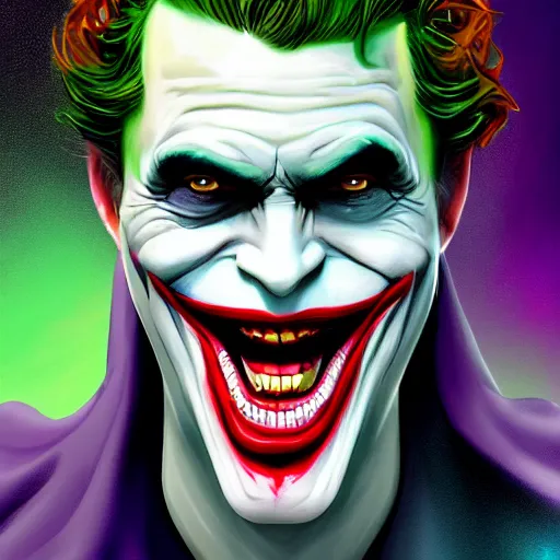 Prompt: the Batman as the joker, digital painting, amazing detail, artstation, cgsociety