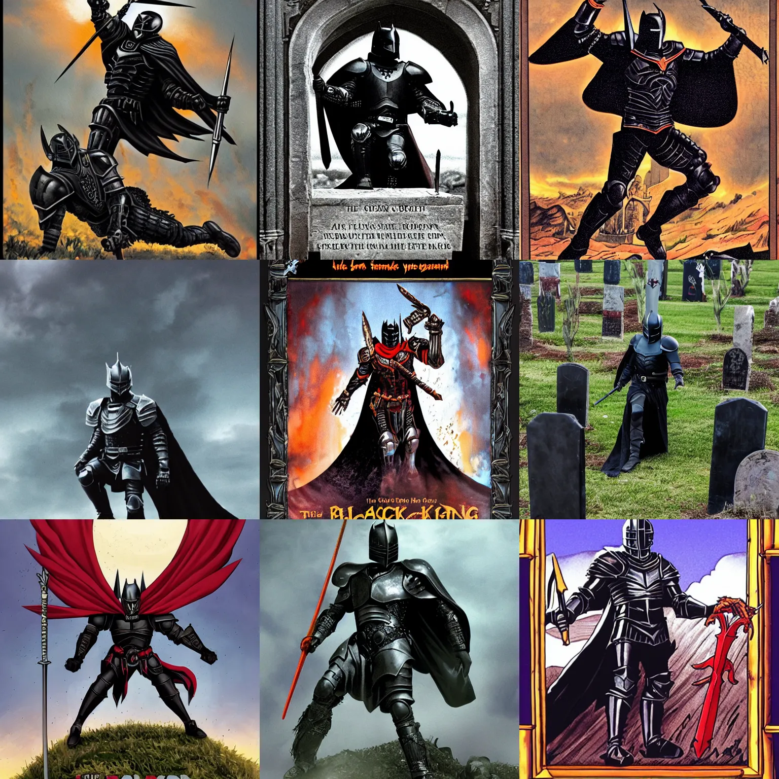 Prompt: the black knight rising from his grave