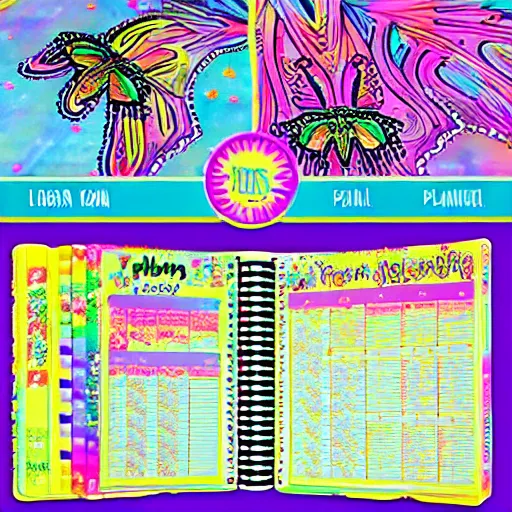 Prompt: lisa frank new school planner series, rainbow neon technicolor insects