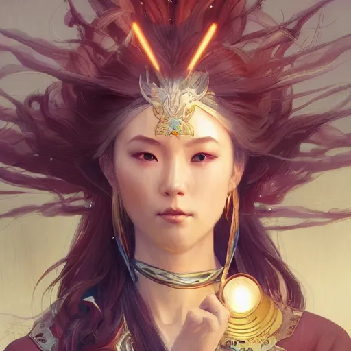 Image similar to Japanese lightning goddess, D&D, highly detailed, digital painting, artstation, concept art, sharp focus, illustration, cinematic lighting, art by artgerm and greg rutkowski and alphonse mucha