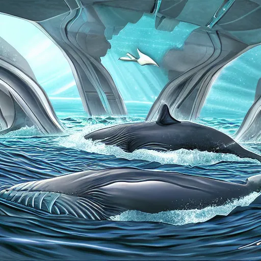 Prompt: a whale city under the ocean on an alien world, sci-fi digital art,