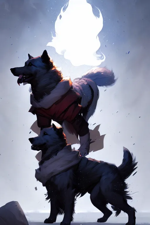 Image similar to comic book cover. heroic samoyed dog in mage clothes by greg rutkowski, trending on artstation