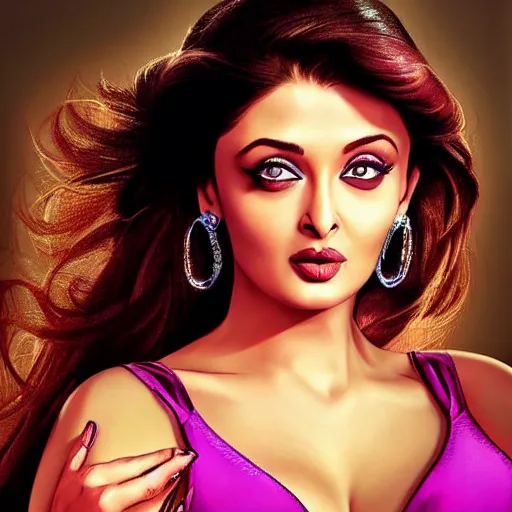 Image similar to beautiful cute Aishwarya Rai, natural beauty expressive pose, art by mark brooks, but as a real life photograph glamour fashion pinup, photorealism cinematic lighting