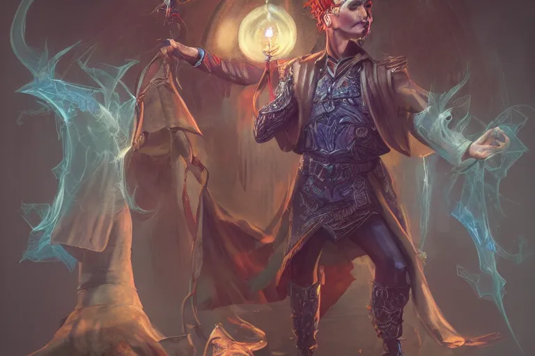 Image similar to the magician from major arcana character concept art, digital painting, mixed media, trending on artstation and deviantart, epic composition, magnum opus, highly detailed, 8 k