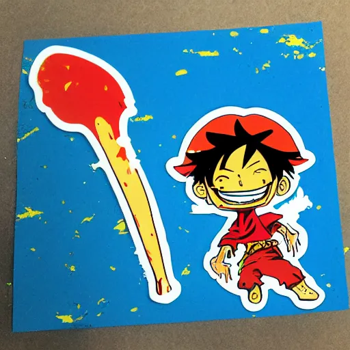 Image similar to die cut sticker, luffy is joyboy, splatter paint on paper