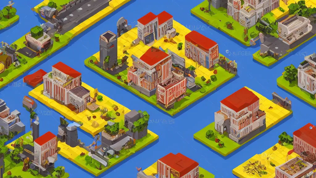 Prompt: mac and cheese humble isometric tuna village / city setting