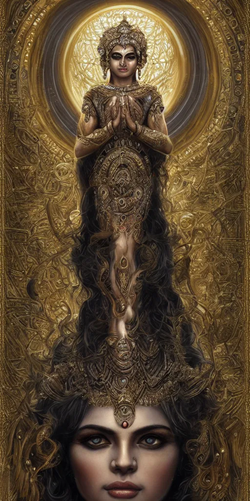 Image similar to goddess of bengal, 3 d model, very coherent symmetrical artwork, unreal engine realistic render, 8 k, micro detail, gold and steel intricate, elegant, highly detailed, digital painting, artstation, smooth, sharp focus, illustration, artgerm, tomasz alen kopera, wlop