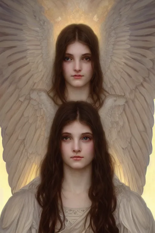 Prompt: Portrait of beautiful pale demonic biblical girl with angelic wings with multiple eyes on them, cinematic lighting, intricate, elegant, highly detailed, digital painting, artstation, smooth, sharp focus, illustration, art by artgerm and greg rutkowski and alphonse mucha and Wayne Barlowe and william-adolphe bouguereau