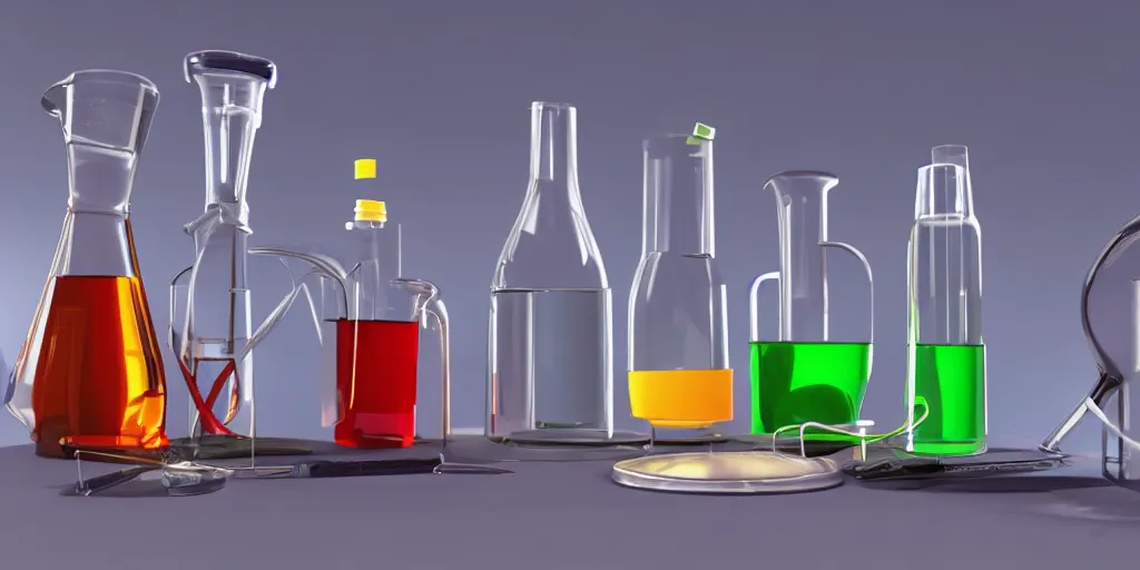 Image similar to instruments being used to mix chemicals, scientist, blender, 3d, apartment