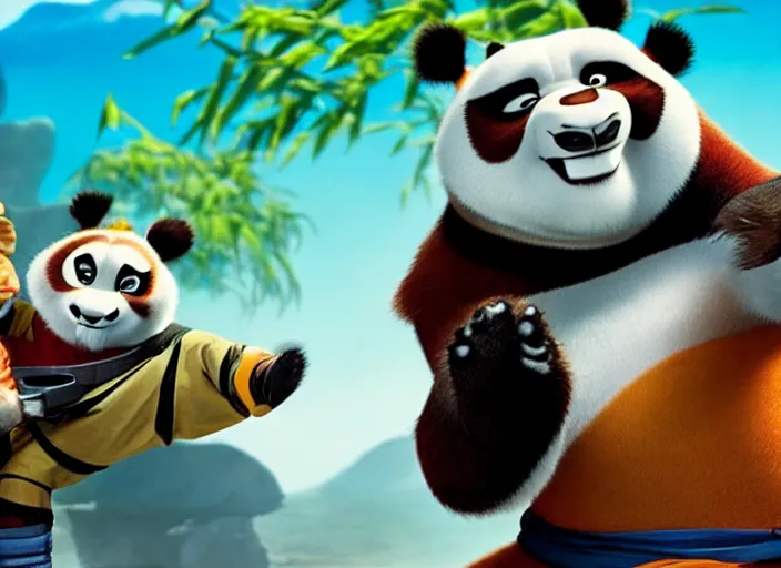 Prompt: film still of Shaolin cats fighting in the new Kungfu Panda movie, 4k