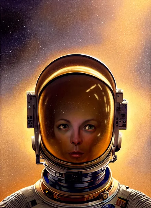 Prompt: extremely detailed studio portrait of space astronaut, full body, soft light, golden glow, diffuse lighting, fantasy, intricate, surrealism!!!!, highly detailed, lifelike, photorealistic, digital painting, artstation, illustration, concept art, smooth, sharp focus, by greg rutkowski, chris tulloch mccabe, valentina remenar and asher duran,