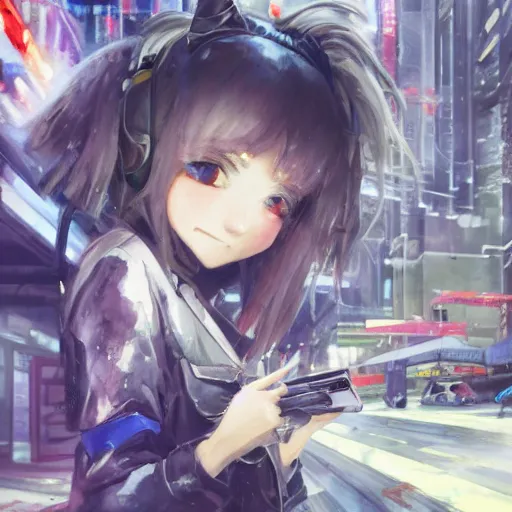 Image similar to dynamic composition, motion, ultra-detailed, incredibly detailed, a lot of details, amazing fine details and brush strokes, colorful and grayish palette, smooth, HD semirealistic anime CG concept art digital painting, watercolor oil painting of Clean and detailed post-cyberpunk sci-fi close-up schoolgirl in asian city in style of cytus and deemo, blue flame, relaxing, calm and mysterious vibes,, by a Chinese artist at ArtStation, by Huang Guangjian, Fenghua Zhong, Ruan Jia, Xin Jin and Wei Chang. Realistic artwork of a Chinese videogame, gradients, gentle an harmonic grayish colors. set in half-life 2, Matrix, GITS, Blade Runner, Neotokyo Source, Syndicate(2012), dynamic composition, beautiful with eerie vibes, very inspirational, very stylish, with gradients, surrealistic, dystopia, postapocalyptic vibes, depth of field, mist, rich cinematic atmosphere, perfect digital art, mystical journey in strange world