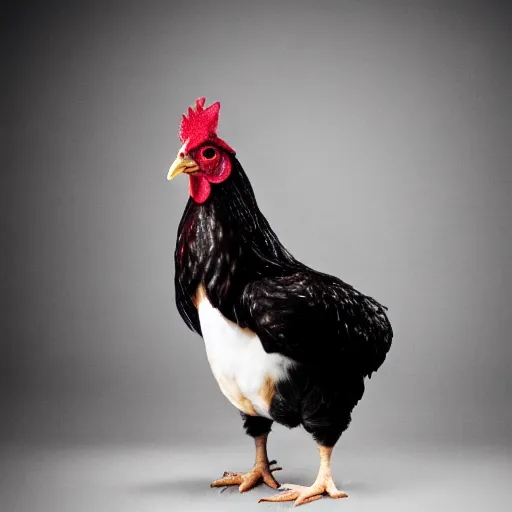 Image similar to a high quality photo of a chicken wearing a suit, 8k, Greg Rutkowsky