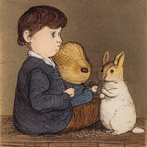 Image similar to portrait of xalvin and hobbs, detailed, by beatrix potter