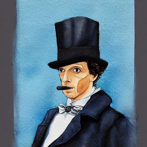 Image similar to a rabbit dressed as sherlock holmes, watercolour realism