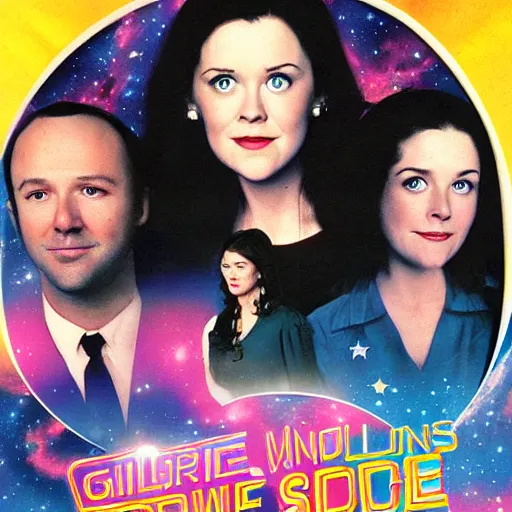 Image similar to gilmore girls in space movie poster from 1 9 9 0 s