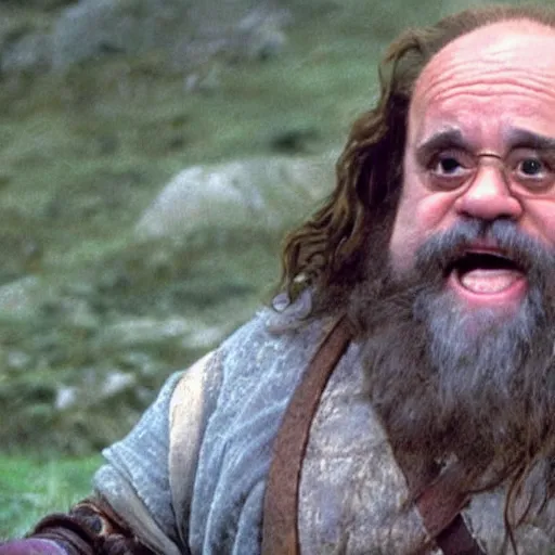Prompt: movie still of danny devito starring as gimli in the 2 0 2 6 lord of the rings movie, full body