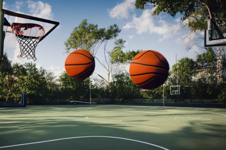 Image similar to basketball shaped like a cube, basketball court in background, sports magazine cover