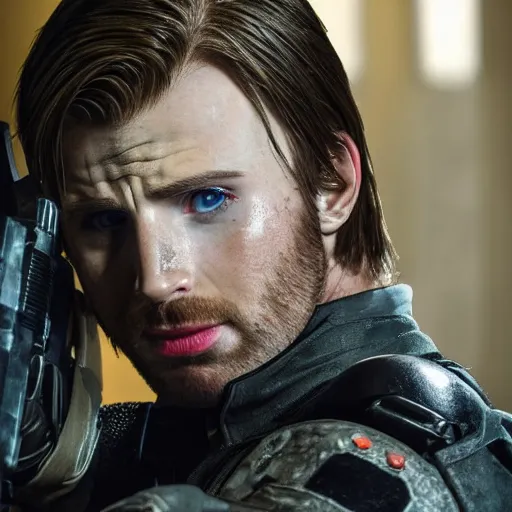 Prompt: chris evans as leon kennedy from resident evil, 4 k, high detail, high - resolution photograph, professional photography, ultra - detail