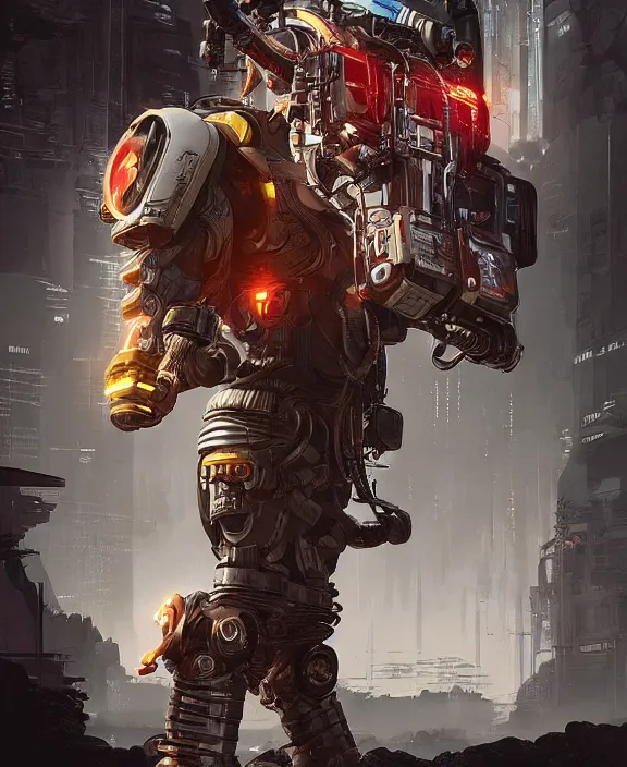 Image similar to cyberpunk digital illustration pathfinder robot from apex legends ( cyberpunk 2 0 7 7 character design ), portrait by james gurney and laurie greasley, concept art, cinematic composition, hyper realism, photorealistic, dramatic lighting, highly detailed, vintage sci - fi