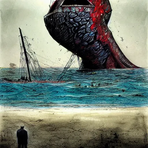 Prompt: monster in the sea by enki bilal