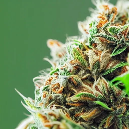Image similar to marijuana flower with buds covered in trichomes, close - up highly - detailed
