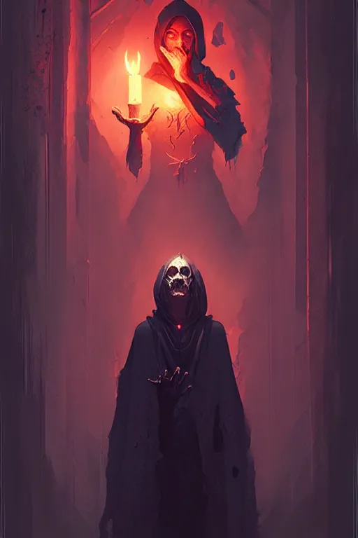 Image similar to greg rutkowski poster. necromancer