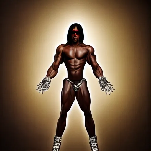 Prompt: Rick james with the physique of a body builder, hyper realistic, ultra detailed, cinematic, dynamic lighting, photorealistic, refined, intricate, digital art, digital painting, masterpiece, 8k