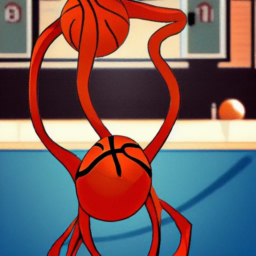 Image similar to A squid playing basketball