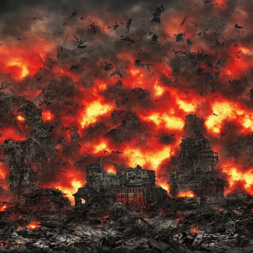 Prompt: soviet union stormed by orks, nuclear chimneys, destruction, chaos, 4 k, realistic, professional photography