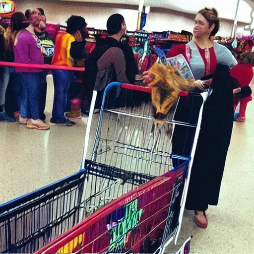 Prompt: “donkey from shrek waiting in line at Walmart”